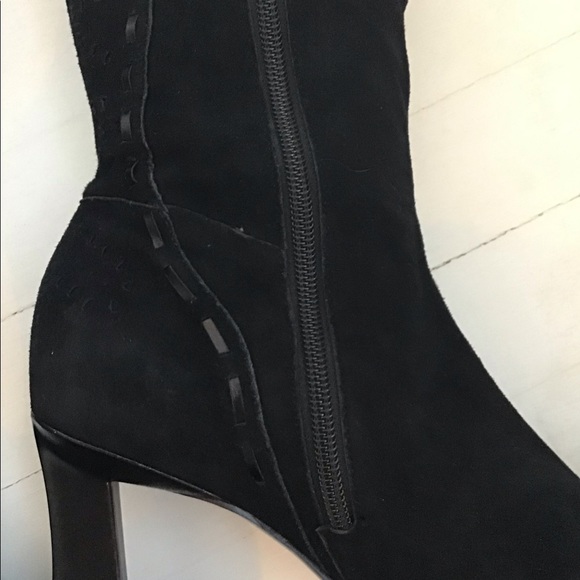 Womens Vintage Suede Laser cut Heeled Dress Boots - Picture 6 of 11